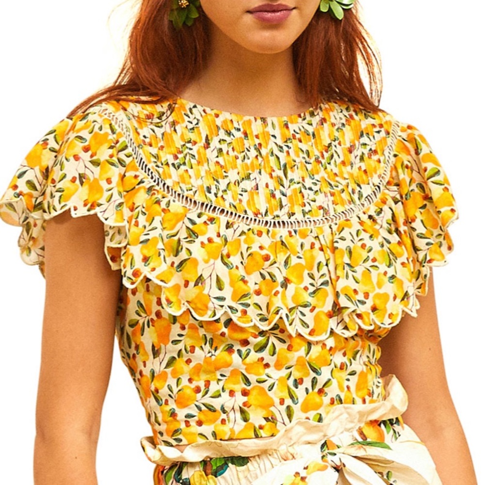 Farm Rio Cashew Scalloped Crop Top
